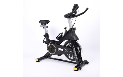 	 Bicicleta spinning TECHFIT SBK800B, Negru lucios, Sistem inertie volanta 8 Kg, Greutate utilizator 120 Kg, Suport telefon/tableta, Suport si bidon apa incluse